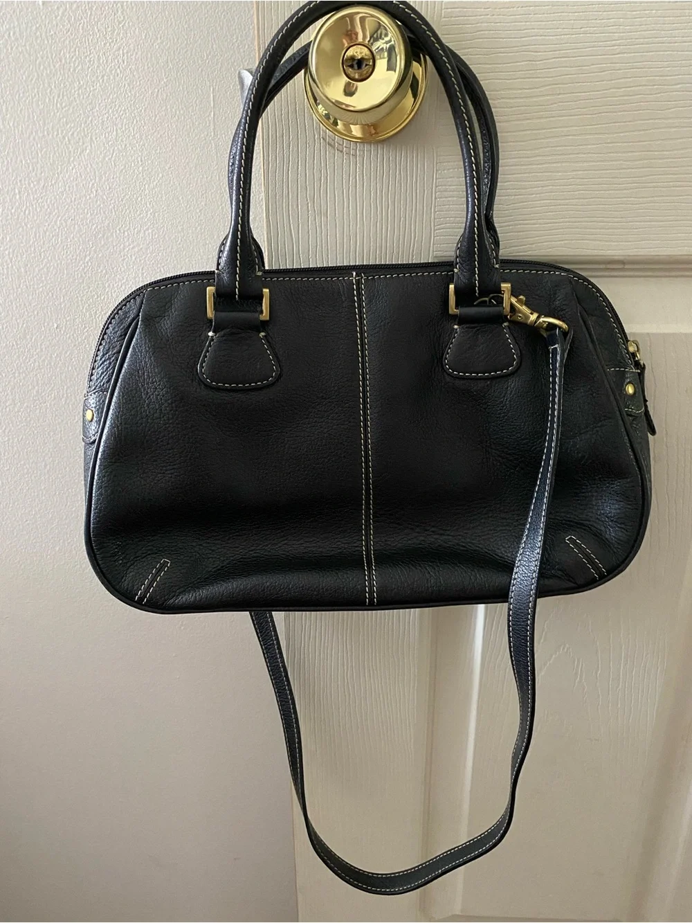 Etienne Aigner Black Pebbled Leather Satchel Crossbody Shoulder Bag Purse